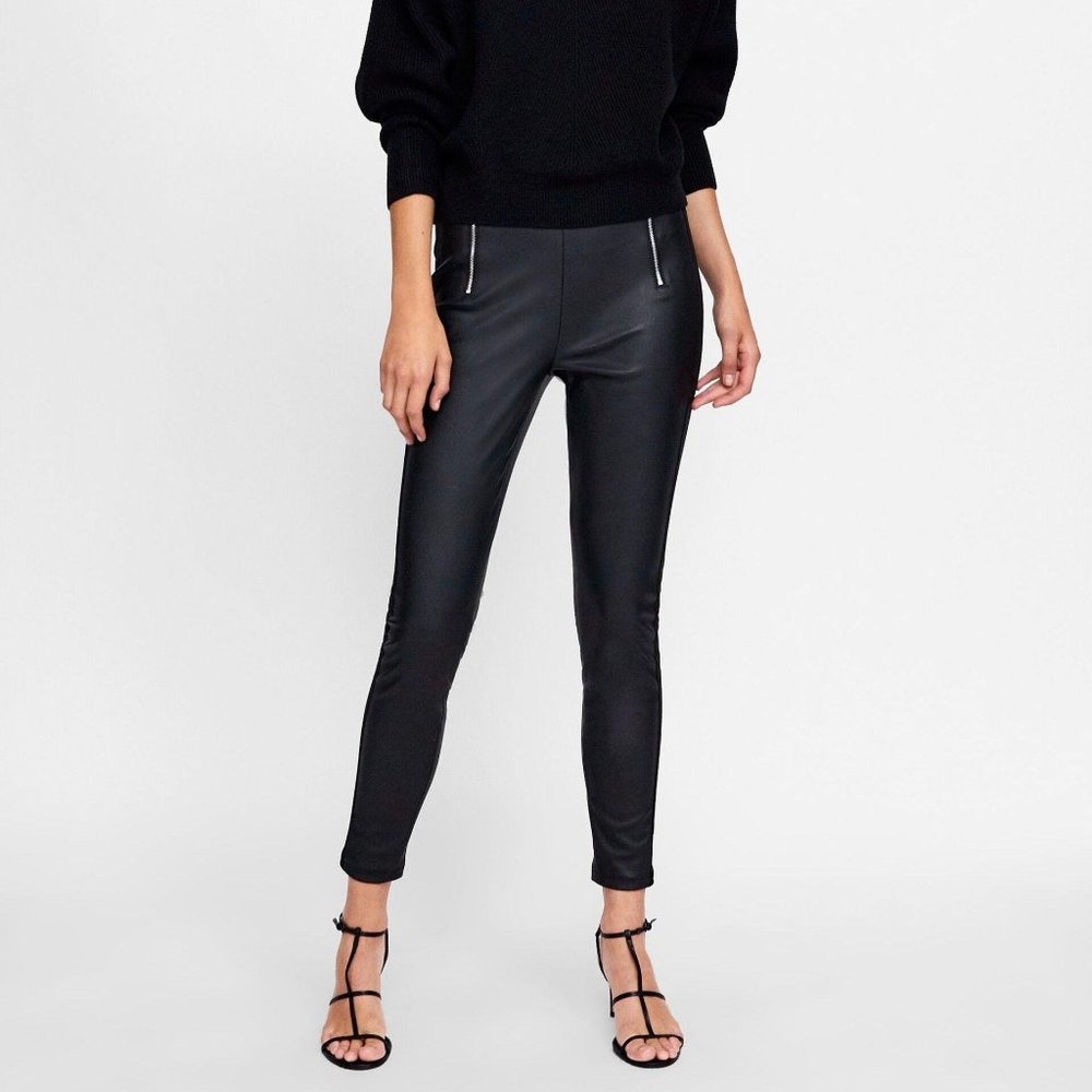 Zara Black Leggings with Zipper Detail